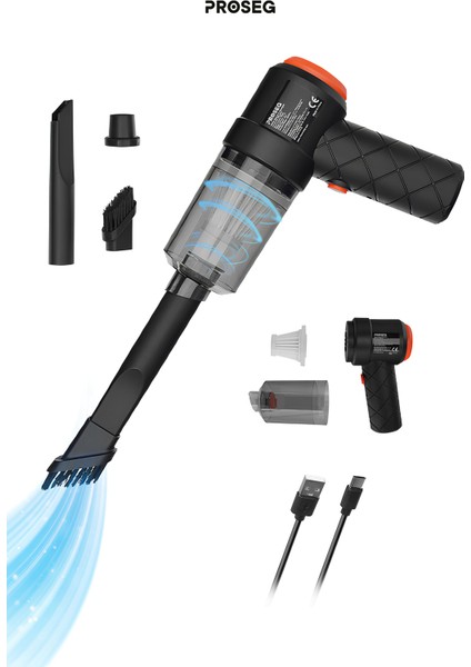 Mini Araç Süpürgesi El Süpürgesi Şarjlı Vakumlu Type C Şarjlı Çok Fonksiyonlu 3000 Pa