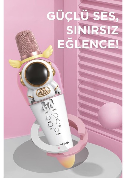 KIDMIC01 Beyaz Astronot Figürlü Şarjlı Bt Karaoke Mikrofon ve Hoparlör 5W Kablosuz Mikrofon modelleri