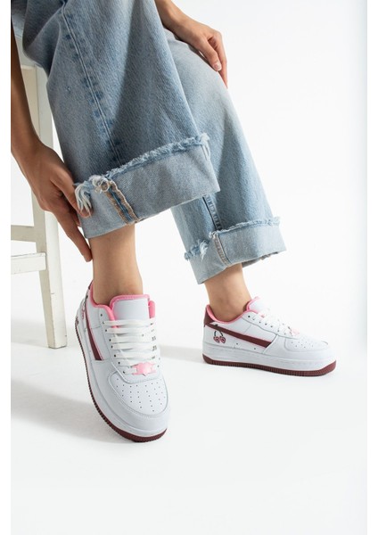 Kiraz Detaylı Pembe Beyaz Sneaker – Kadın Spor Ayakkabı