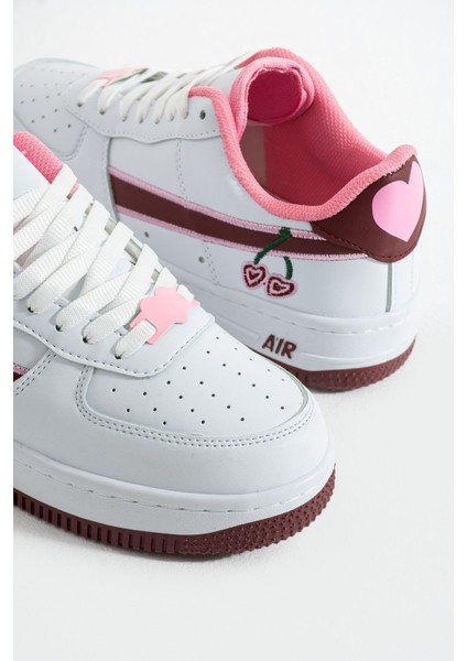 Kiraz Detaylı Pembe Beyaz Sneaker – Kadın Spor Ayakkabı