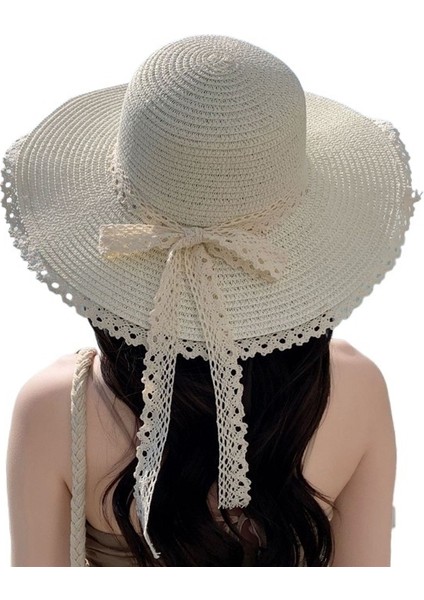 Ilkbahar ve Yaz Deniz Kenarı Plaj Şapkası Dokuma Güneş Koruma Güneş Şapkası Büyük Siperlik Yüz Küçük Dantel Hasır Şapka Kadın Trendi (Yurt Dışından)