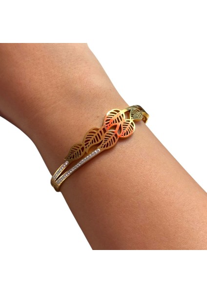 Yaprak Detaylı Taşlı Zarif Çelik Kelepçe fiyatları