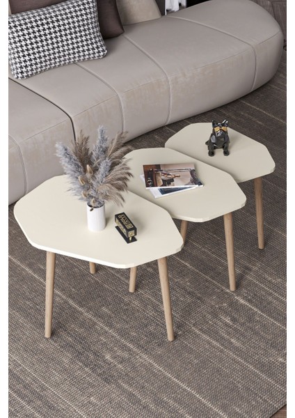 Zigon Sehpa 3'lü Trio Krem modelleri