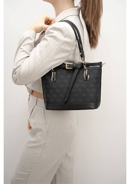 Kadın Omuz Çantası 1155-46093 Sılver Polo Bayan Çantası M178 Siyah-Mat Siyah