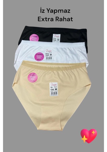 3'lü Iz Yapmaz Lazer Kesim Iç Çamaşır Külot