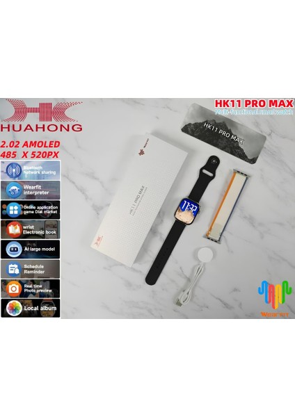 HK11 Pro Max Orıjınal Yeni Seri Güçlu Batarya Amoled Ekran Akıllı Saat Çift Kordonlu