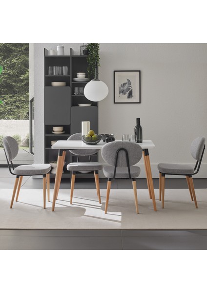 Palladio Mutfak Masası, Naturel Ahşap Ayaklı - Beyaz