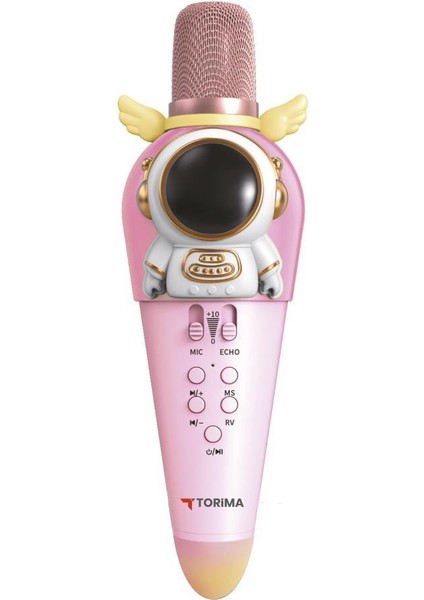 KIDMIC01 Pembe Astronot Figürlü Şarjlı Bt Karaoke Mikrofon ve Hoparlör 5W Kablosuz Mikrofon fiyatları
