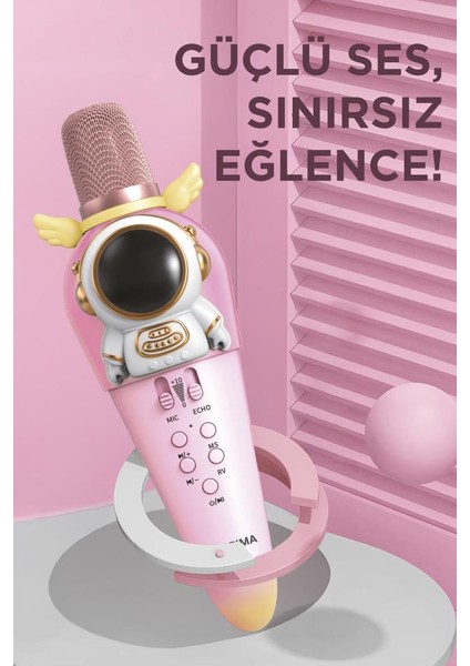 KIDMIC01 Pembe Astronot Figürlü Şarjlı Bt Karaoke Mikrofon ve Hoparlör 5W Kablosuz Mikrofon modelleri