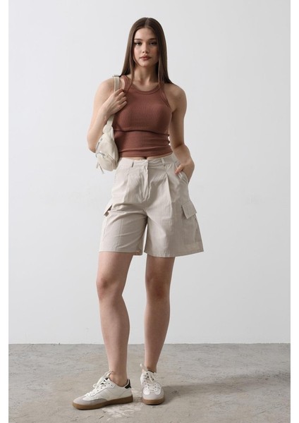 Mottisfashion Cargo Cepli Şort - Taş indirimleri