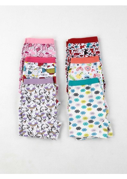 Renkli Desenli Kız Çocuk 6 Lı Boxer