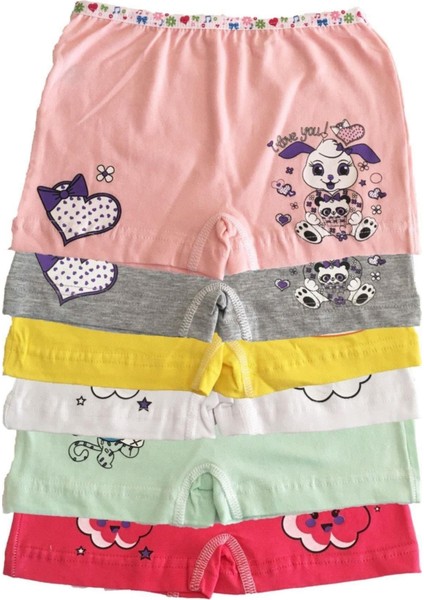 Kız Çocuk Renkli Likralı Pamuk Boxer 6 Lı Paket