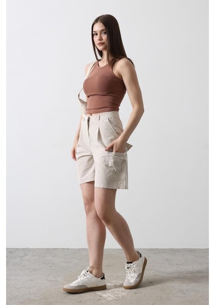 Mottisfashion Cargo Cepli Şort - Taş