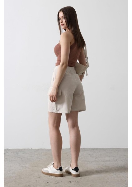 Mottisfashion Cargo Cepli Şort - Taş