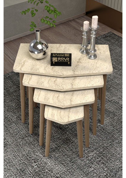 Zigon Sehpa 4'lü Ahşap Ayak Elya Traverten