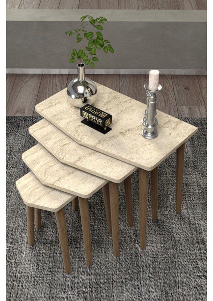 Zigon Sehpa 4'lü Ahşap Ayak Elya Traverten fırsatları