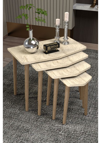 Zigon Sehpa 4'lü Ahşap Ayak Elya Traverten indirimleri