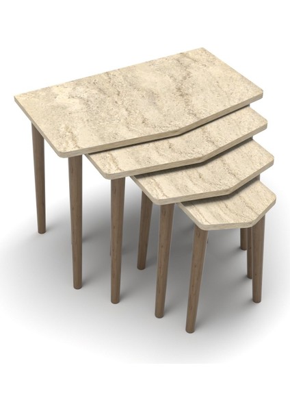 Zigon Sehpa 4'lü Ahşap Ayak Elya Traverten