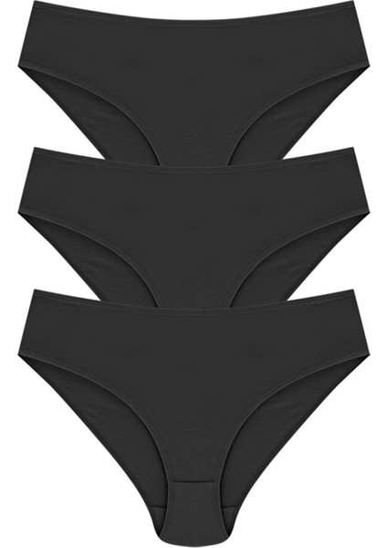 Pamuklu Yüksek Bel Lazer Kesim Siyah 3lü KÜLOT-0234