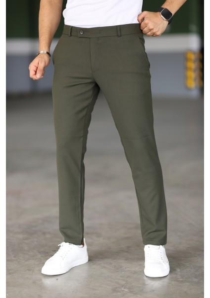 Erkek Haki Renk Italyan Kesim Slimfit Kumaş Pantolon