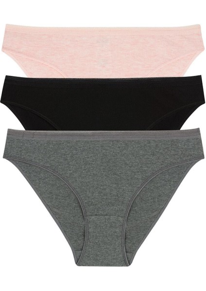 Kadın Gri Korseli 1 Beden Incelten 3lü Slip Külot
