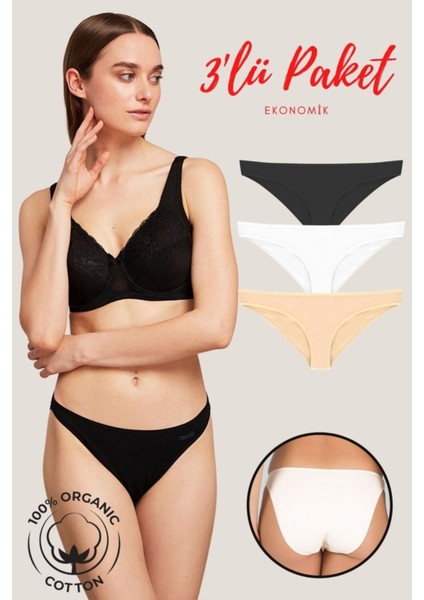 %100 Pamuk Yüksek Bel Külot 3'lü Paket