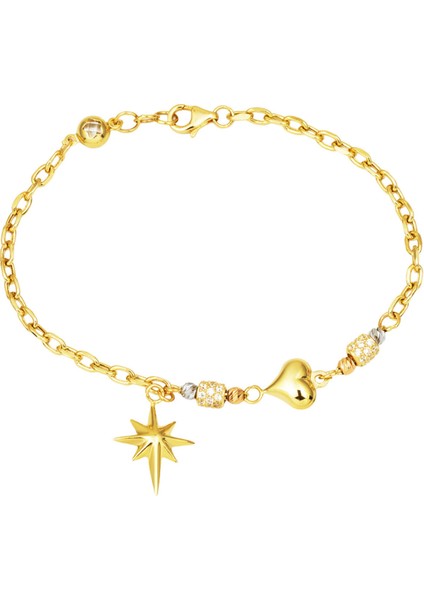 Kalbimin Yıldızı 14 Ayar Altın Pandora Bileklik