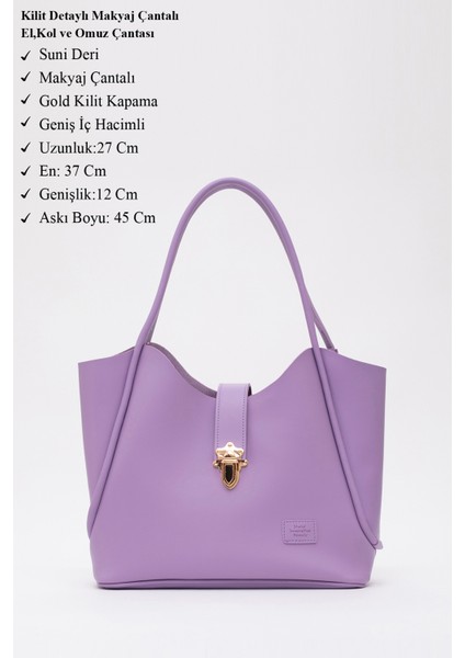 Lila SHK126 Suni Deri Kilit Detaylı Makyaj Çantalı El,kol ve Omuz Çantası modelleri