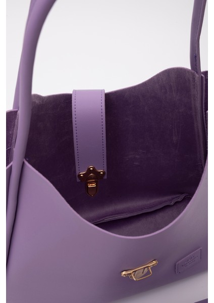 Lila SHK126 Suni Deri Kilit Detaylı Makyaj Çantalı El,kol ve Omuz Çantası