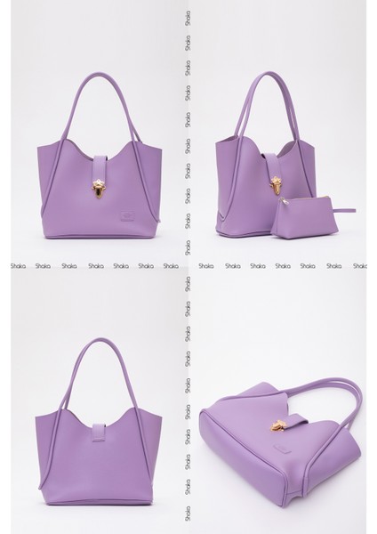 Lila SHK126 Suni Deri Kilit Detaylı Makyaj Çantalı El,kol ve Omuz Çantası