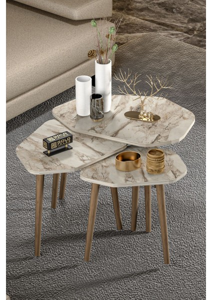 Zigon Sehpa 3'lü Set Ahşap Ayaklı Suntalam Yüzeyli Modern Tasarım 60 cm modelleri