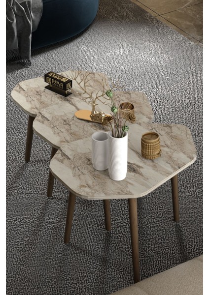 Zigon Sehpa 3'lü Set Ahşap Ayaklı Suntalam Yüzeyli Modern Tasarım 60 cm fırsatları