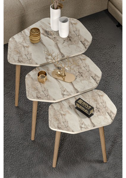 Zigon Sehpa 3'lü Set Ahşap Ayaklı Suntalam Yüzeyli Modern Tasarım 60 cm indirimleri