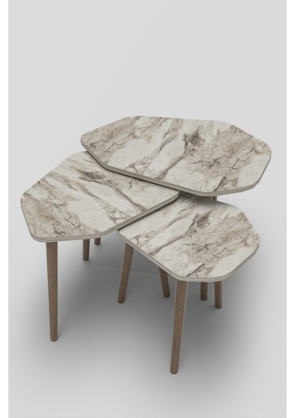 Zigon Sehpa 3'lü Set Ahşap Ayaklı Suntalam Yüzeyli Modern Tasarım 60 cm