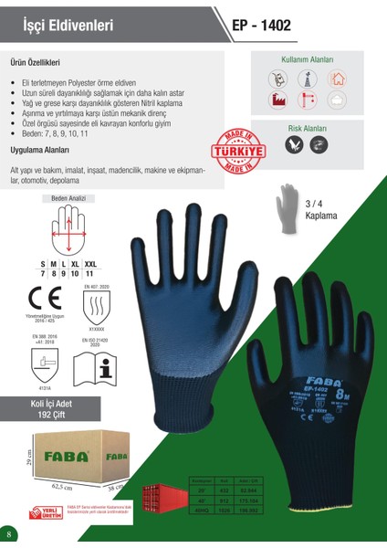 Safety EP-1402 Nitril Kaplama Iş Eldiveni No:10/xl 1 Çift fiyatları
