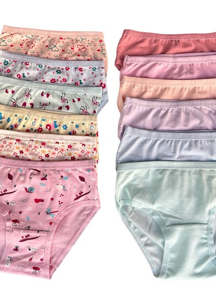 12'li Pamuklu Penye Kız Çocuk Bikini Külot