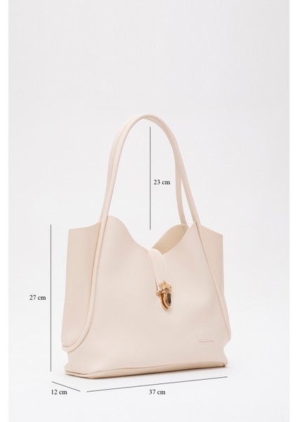 Krem SHK126 Suni Deri Kilit Detaylı Makyaj Çantalı El,kol ve Omuz Çantası fiyatları