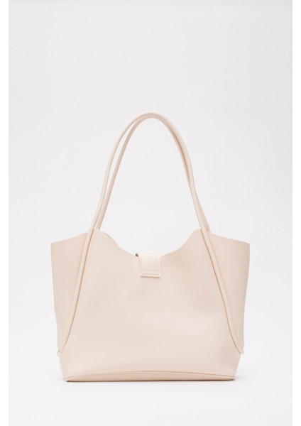 Krem SHK126 Suni Deri Kilit Detaylı Makyaj Çantalı El,kol ve Omuz Çantası fırsatları