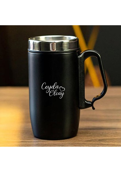 240 ml Kulplu Paslanmaz Çelik Isim Baskılı Termos Bardak - Isı Yalıtımlı Kahve Kupası