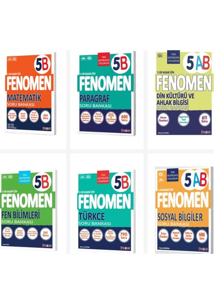 Fenomen 5. Sınıf Tüm Dersler B Soru Bankası Seti 6 Kitap Fenomen
