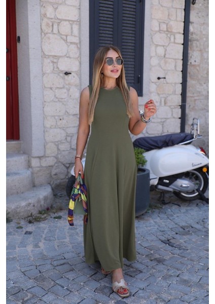 Mottisfashion Kadın Sıfır Kollu Bisiklet Yaka Viskon Elbise modelleri