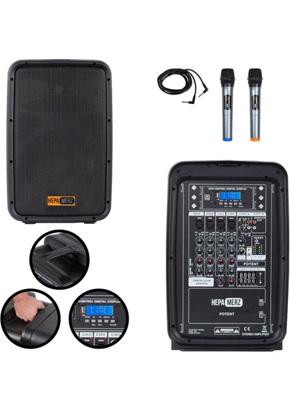 Potent Kompakt Portatif Ses Sistemi Mixer Çift Hoparlör Ve Çift Mikrofon 1000w modelleri
