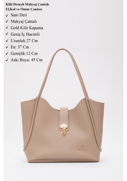 Vizon SHK126 Suni Deri Kilit Detaylı Makyaj Çantalı El,kol ve Omuz Çantası modelleri