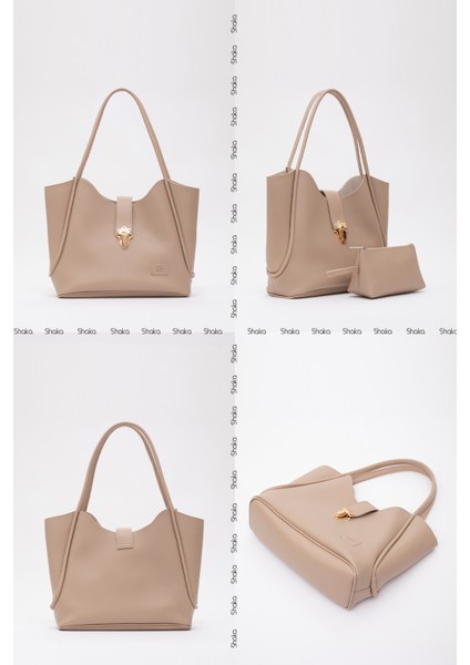 Vizon SHK126 Suni Deri Kilit Detaylı Makyaj Çantalı El,kol ve Omuz Çantası