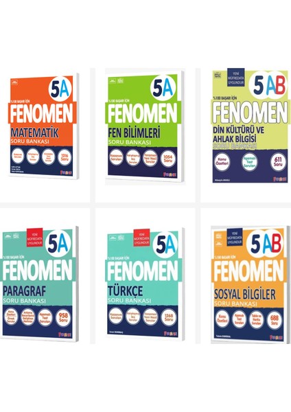 Fenomen 5. Sınıf Tüm Dersler A Soru Bankası Seti 6 Kitap Fenomen