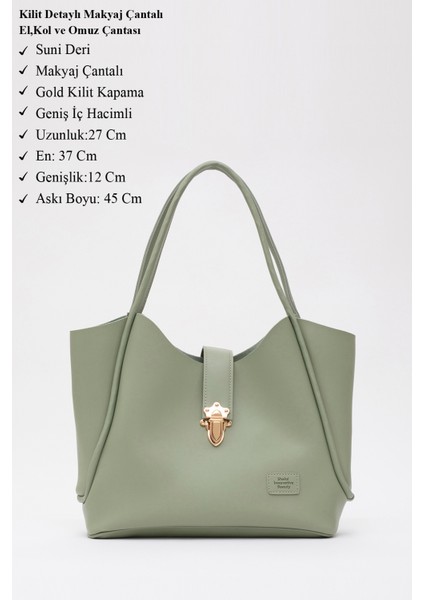 Mint Yeşil SHK126 Suni Deri Kilit Detaylı Makyaj Çantalı El,kol ve Omuz Çantası modelleri