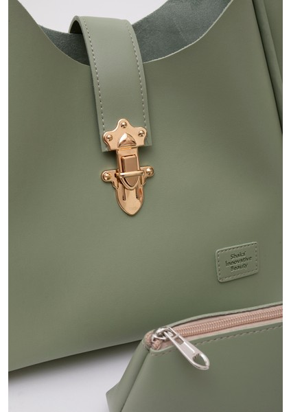 Mint Yeşil SHK126 Suni Deri Kilit Detaylı Makyaj Çantalı El,kol ve Omuz Çantası