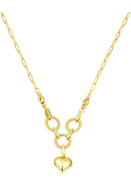 Kalp Figürlü 14 Ayar Altın Zincir Kolye