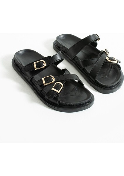 Fiona Kadın Düz Taban Toka Detaylı Konforlu Şık Tasarım Terlik - Sandalet