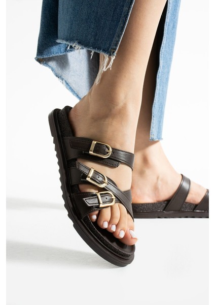 Fiona Kadın Düz Taban Toka Detaylı Konforlu Şık Tasarım Terlik - Sandalet indirimleri